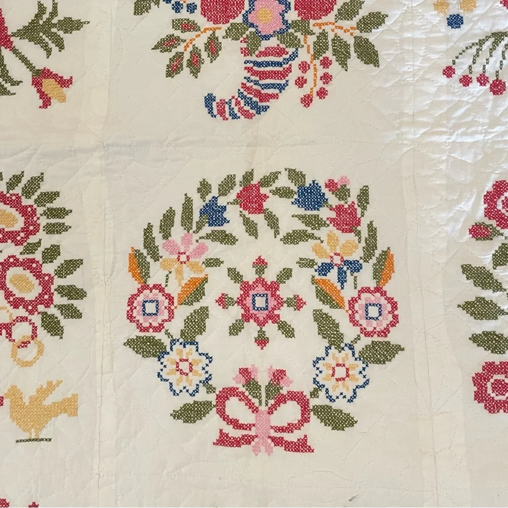 Handmade Vintage Paragon Baltimore’s Bride 01167 Cross Stitch Sampler Quilt